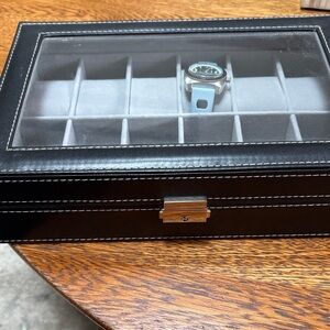 Black Leather Watch Storage Case with Clear Top